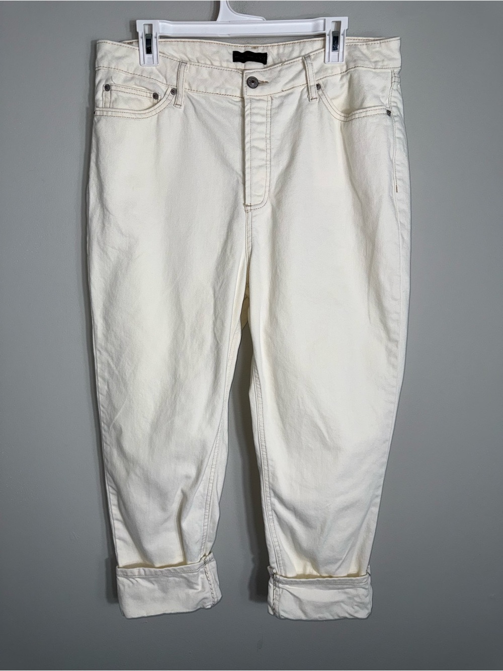 House of Harlow Straight Leg Cuffed Ankle Jeans-Ivory Cream-100% Cotton-Size 32